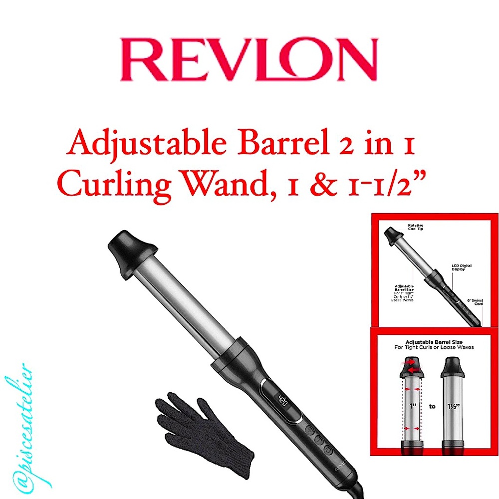 Revlon Adjustable Barrel 2-in-1 Curling Wand and 1-1/2” Barrel.